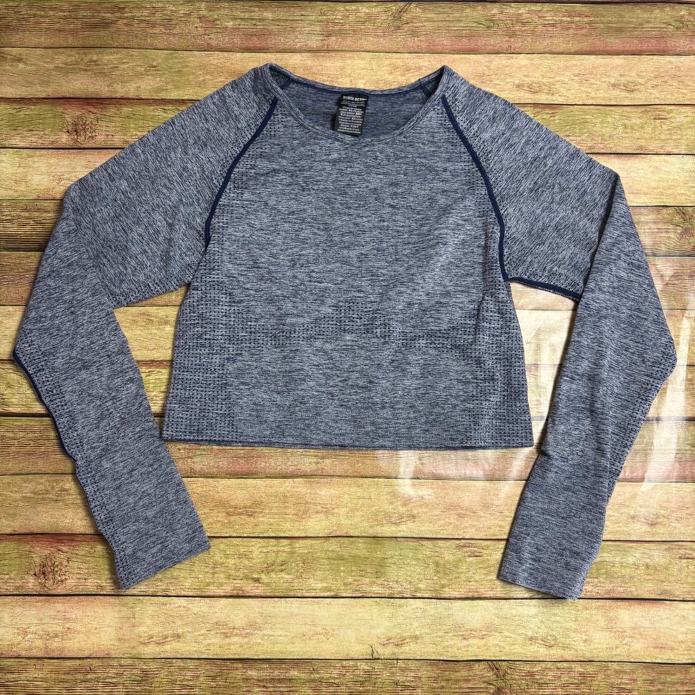 PINK ACTIVE Blue Space Dye Seamless Long Sleeve Crop Top Thumbholes XL